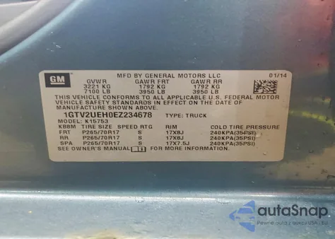 2014 GMC Sierra K1500 Sle z USA, uszkodzony, nr VIN 1GTV2UEH0EZ234678